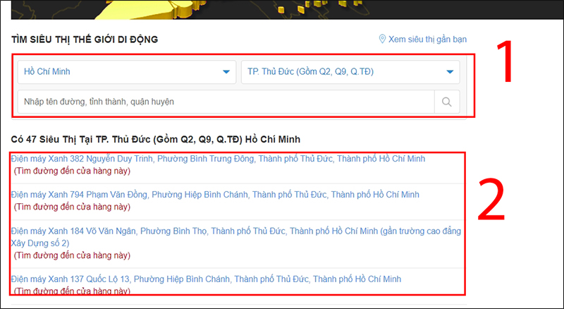 T&igrave;m si&ecirc;u thị TGDĐ gần bạn nhất